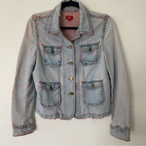 Mossimo Vintage Faded Denim Distressed Jean Jacket Large Grunge Western Punk 90s